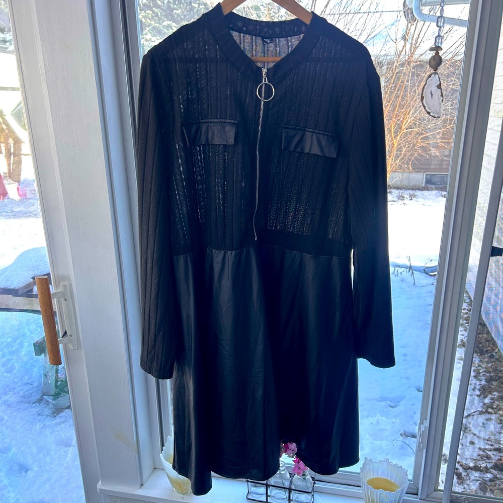 Brand new black vegan leather zip dress. Fits like a 2x